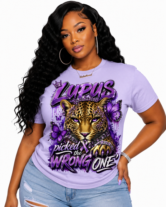 Lupus Picked the Wrong One™ Purple Leopard Awareness T-Shirt | Lupus Warrior Graphic Tee
