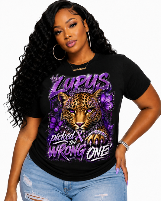 Lupus Picked the Wrong One™ Purple Leopard Awareness T-Shirt | Lupus Warrior Graphic Tee