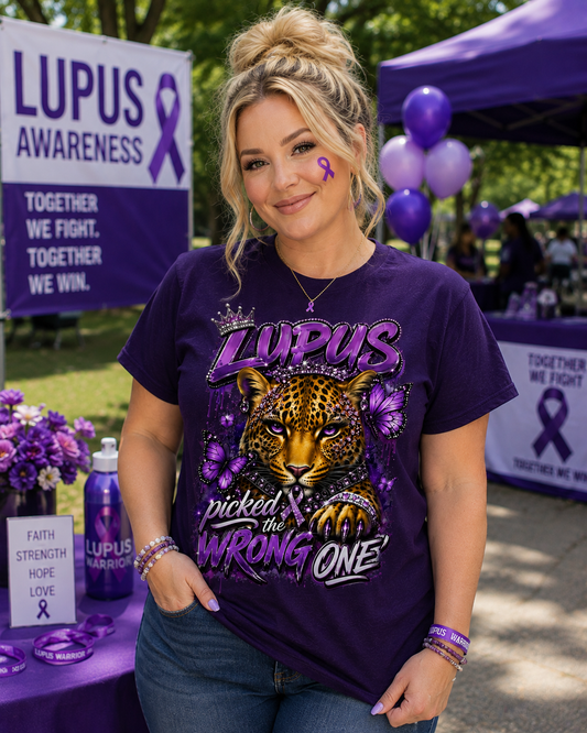 Lupus Picked the Wrong One™ Purple Leopard Awareness T-Shirt | Lupus Warrior Graphic Tee