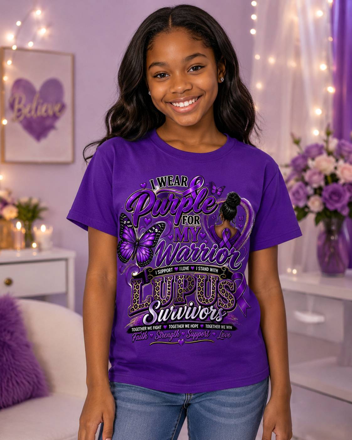 I Wear Purple for My Warrior Lupus Awareness & Support T-Shirt | Lupus Warrior Graphic Tee | Autoimmune Awareness Shirt (Copy)