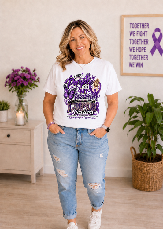 I Wear Purple for My Warrior | Lupus Awareness & Support T-Shirt | Lupus Warrior Graphic Tee | Autoimmune Awareness Shirt