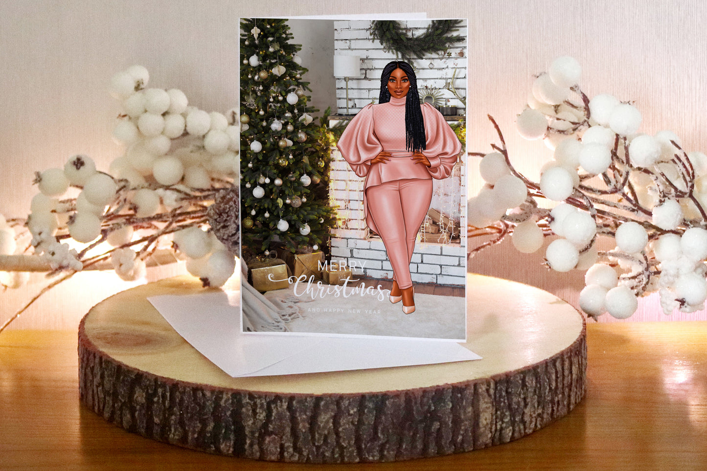 Peach and Pine Wonderland Christmas Greeting Card